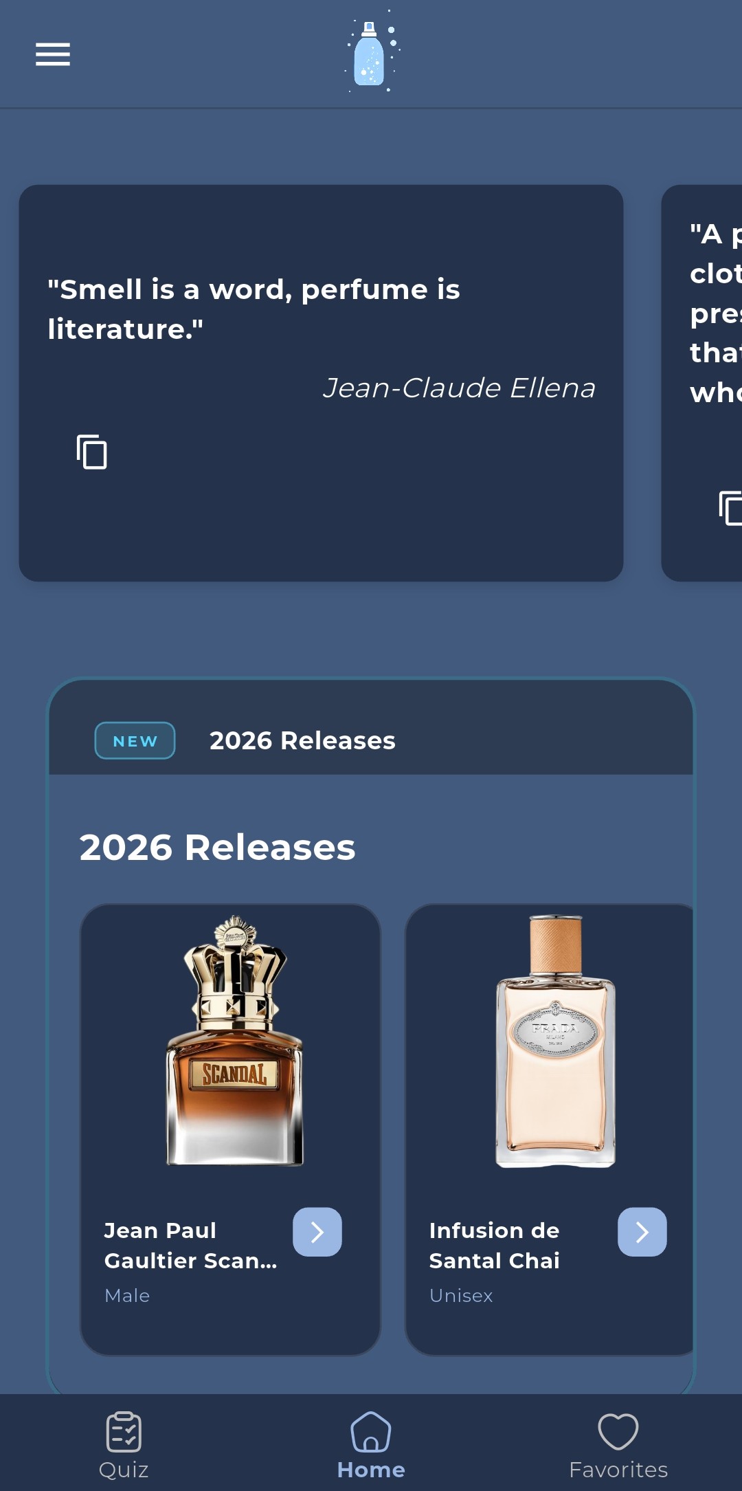 ScentFinder app home screen